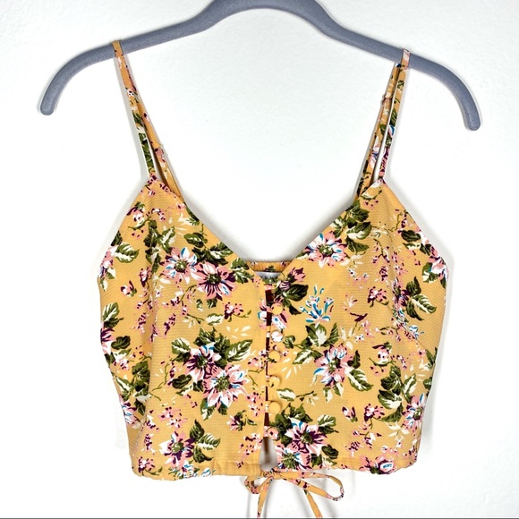 Flynn Skye Tops - Flynn Skye Floral Button Up Tie Front Strappy Crop Top Yellow Green Size XS